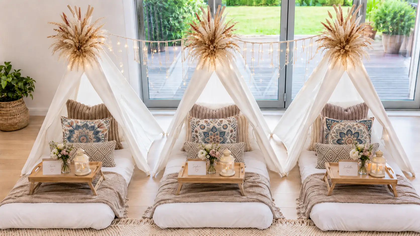 Boho Babe teepee slumber party setup