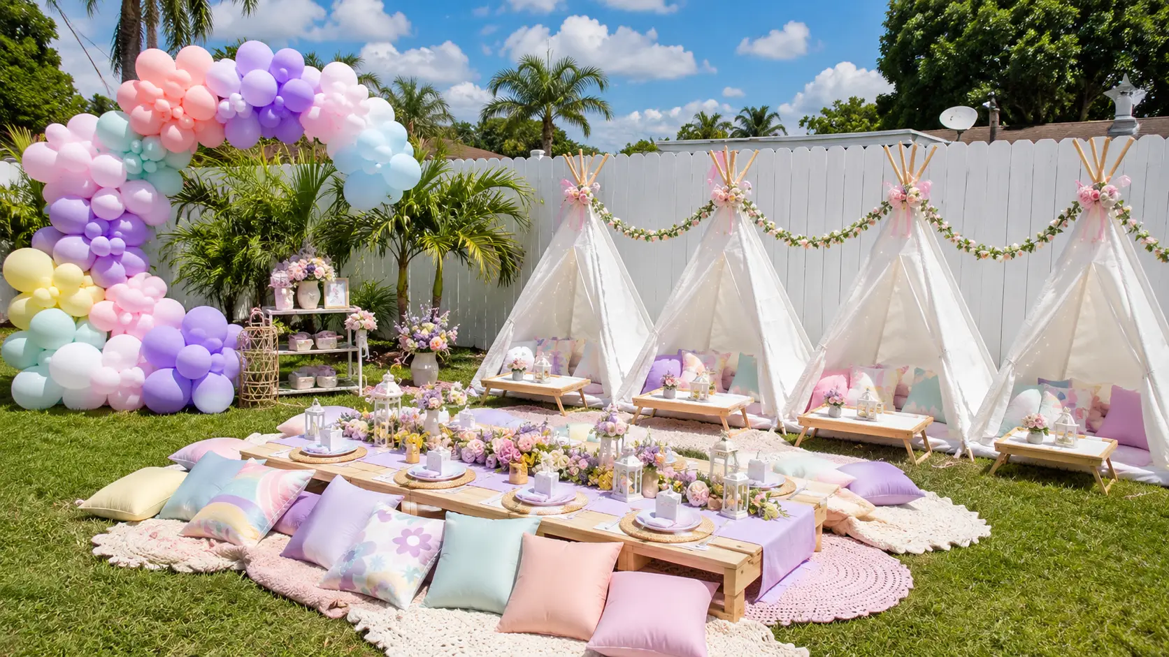Pastel Princess teepee slumber party theme